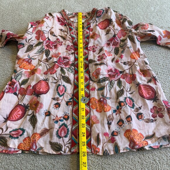 Johnny Was Blouse Tunic Boho Pink Paris Effortless Floral Aztec Embroidery SMALL - Picture 10 of 14